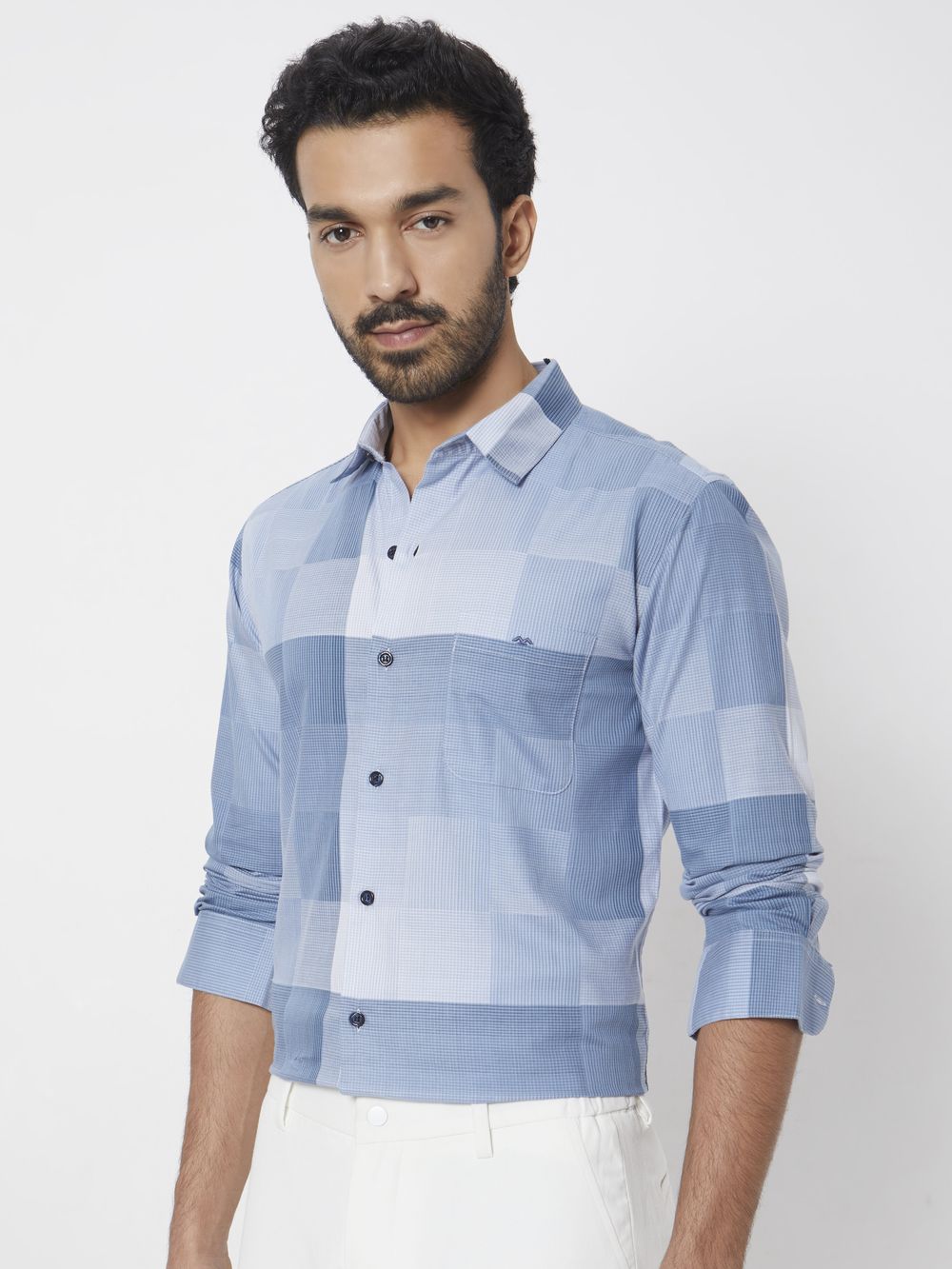 Blue Tonal Check Slim Fit Casual Shirt