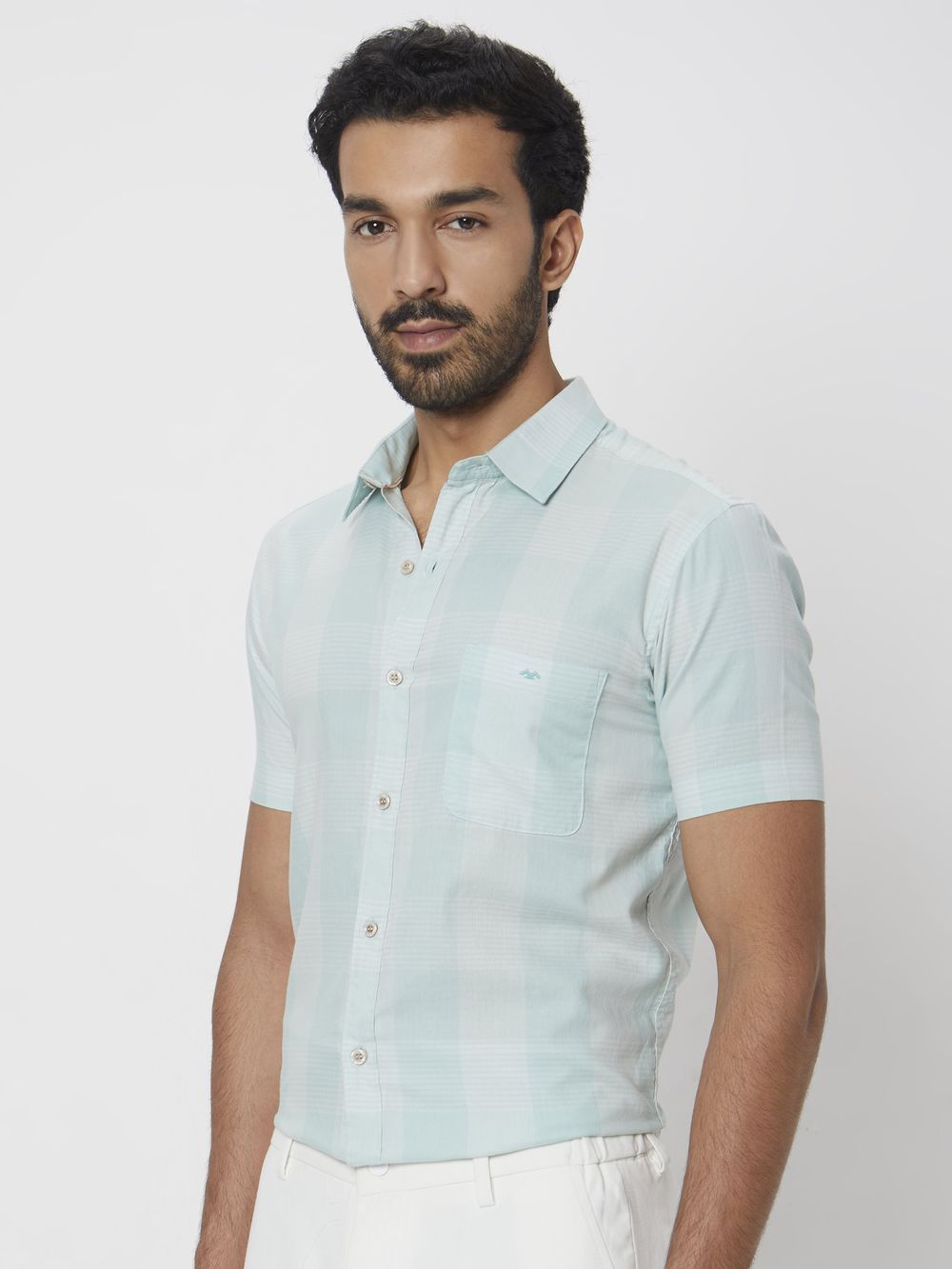 Light Green Tonal Check Slim Fit Casual Shirt