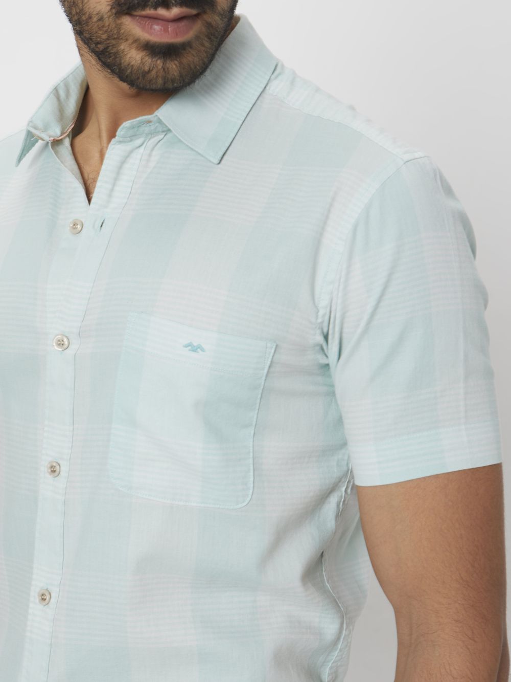 Light Green Tonal Check Slim Fit Casual Shirt