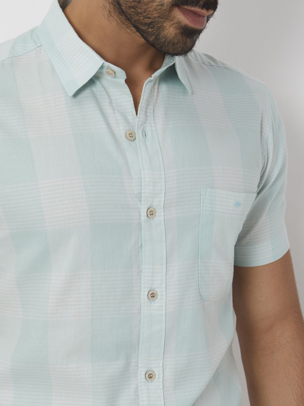 Light Green Tonal Check Slim Fit Casual Shirt