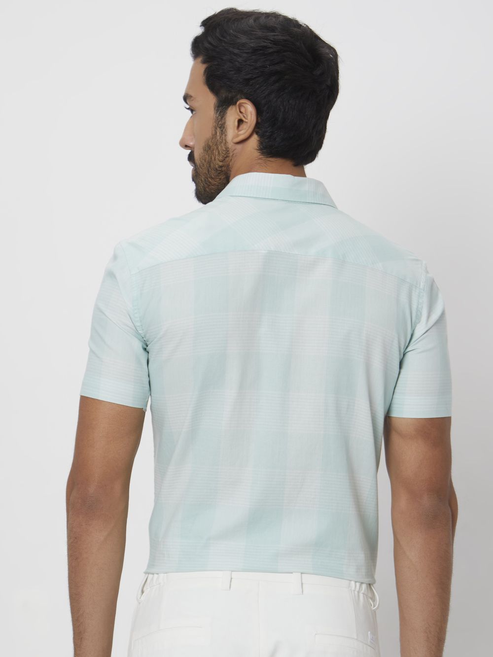 Light Green Tonal Check Slim Fit Casual Shirt