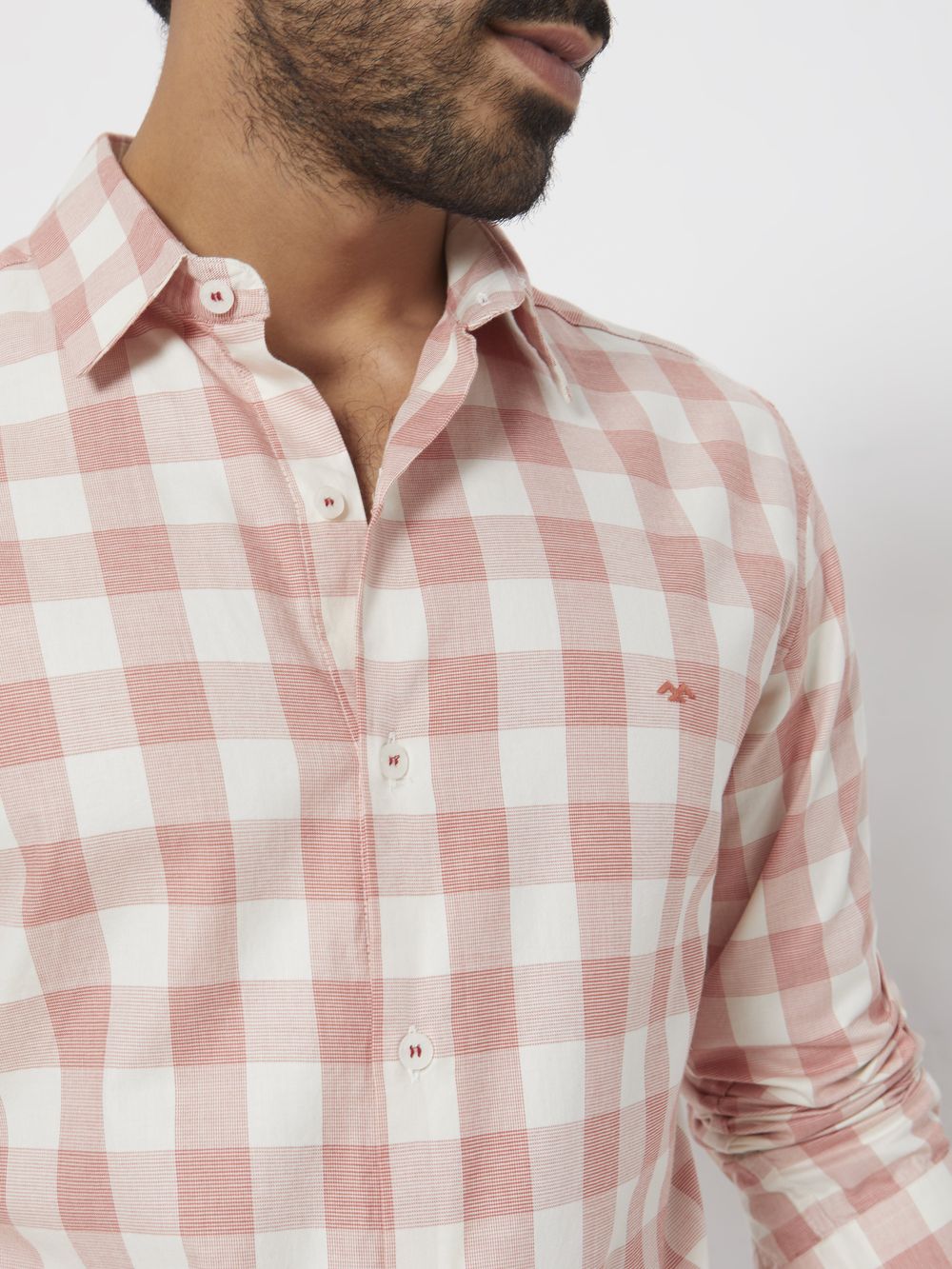 Pink Square Check Slim Fit Casual Shirt