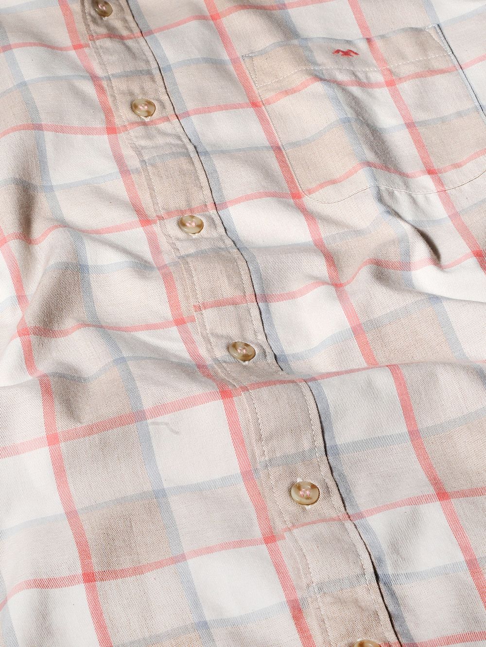 Light Khaki Square Check Slim Fit Casual Shirt