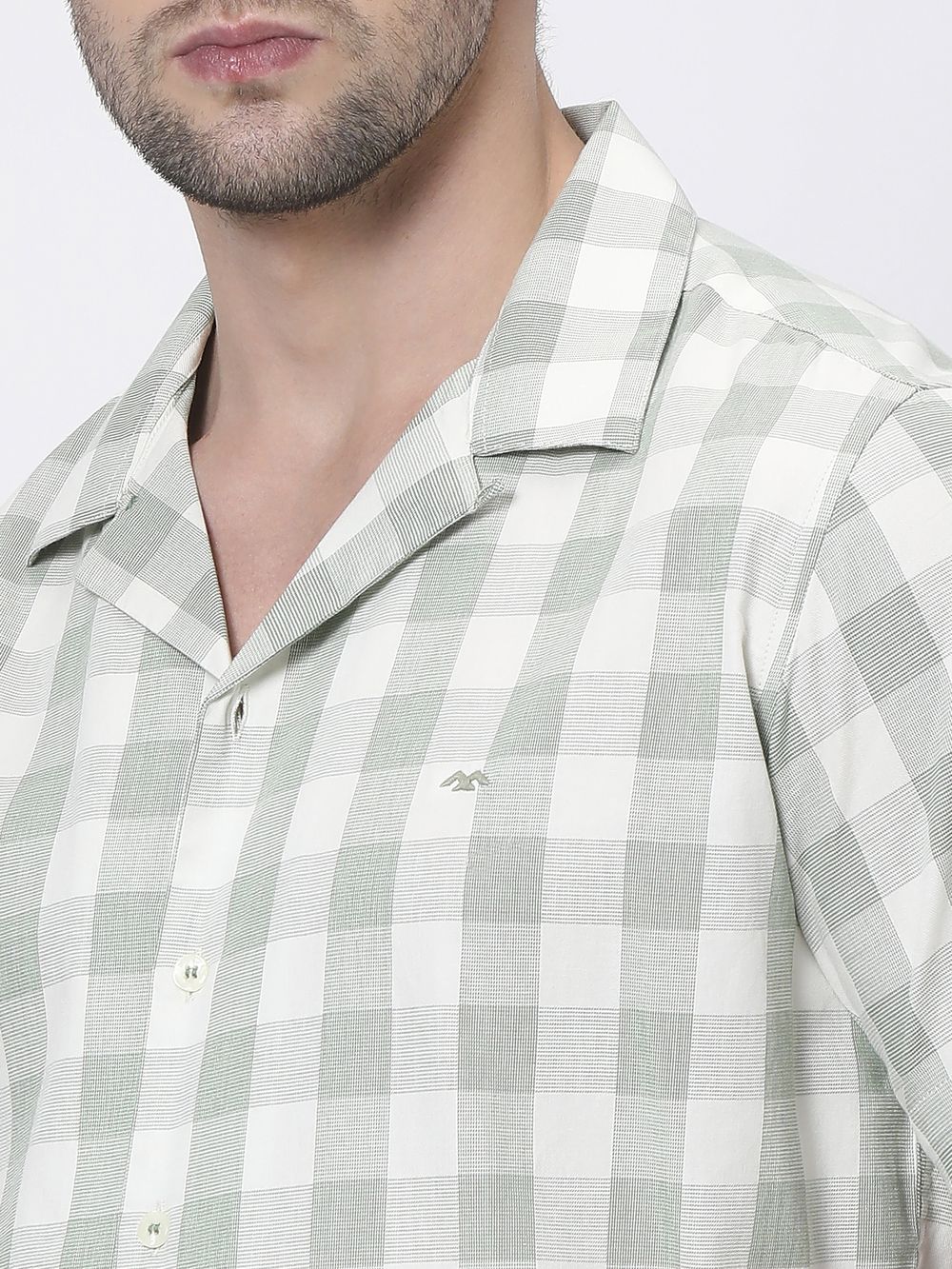 Light Green Square Check Relaxed Fit Casual Shirt