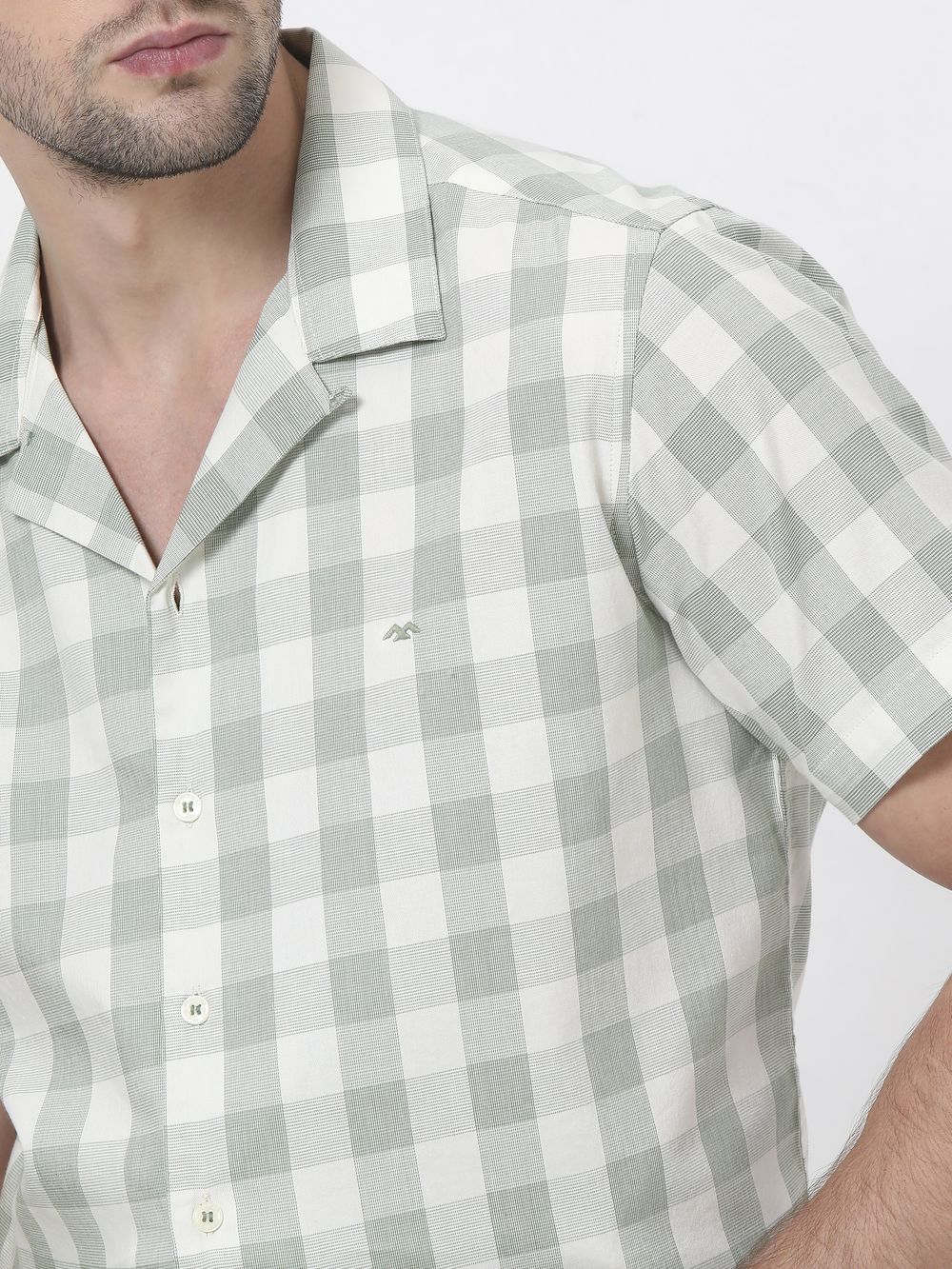 Light Green Square Check Relaxed Fit Casual Shirt