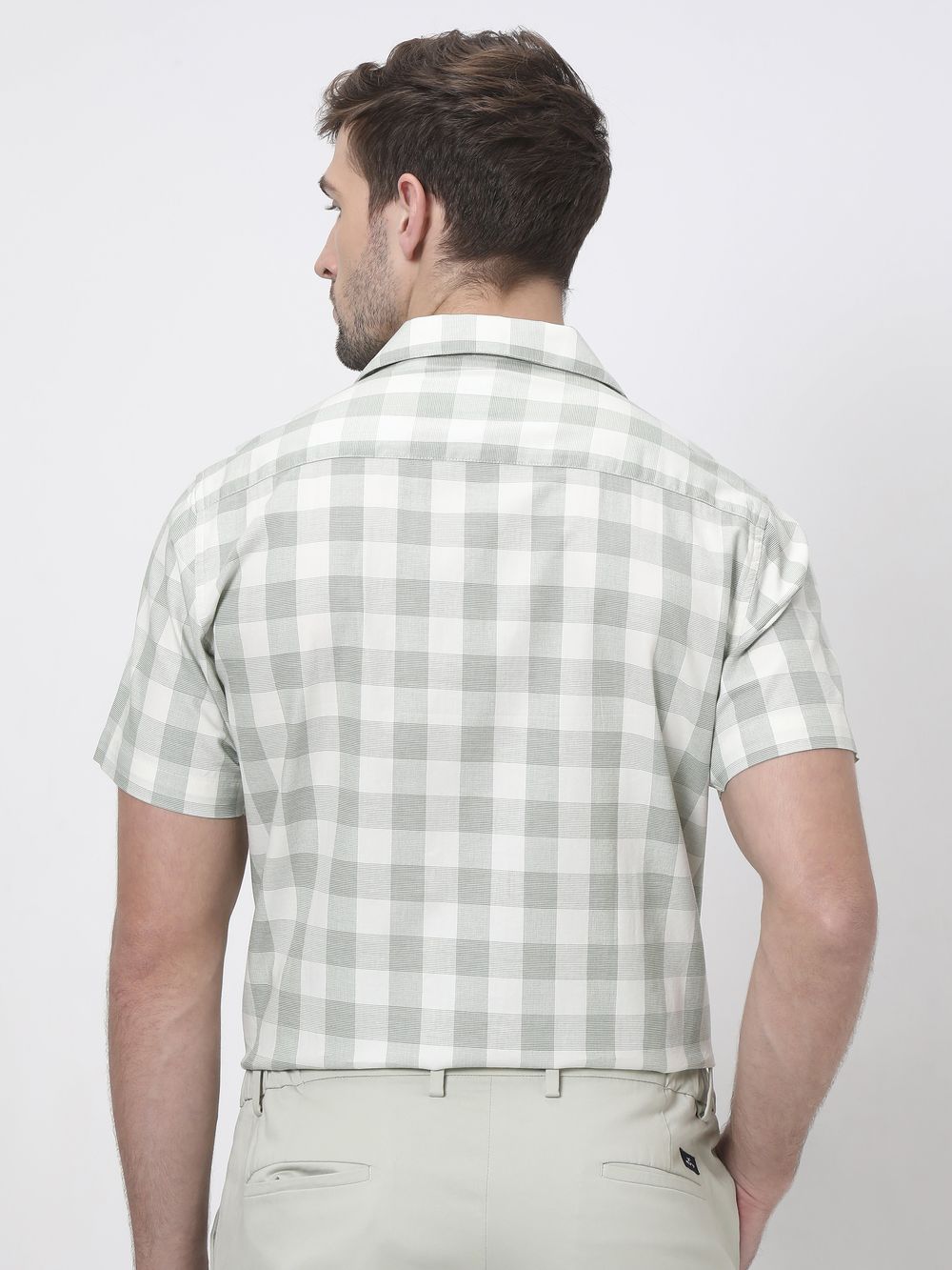 Light Green Square Check Relaxed Fit Casual Shirt