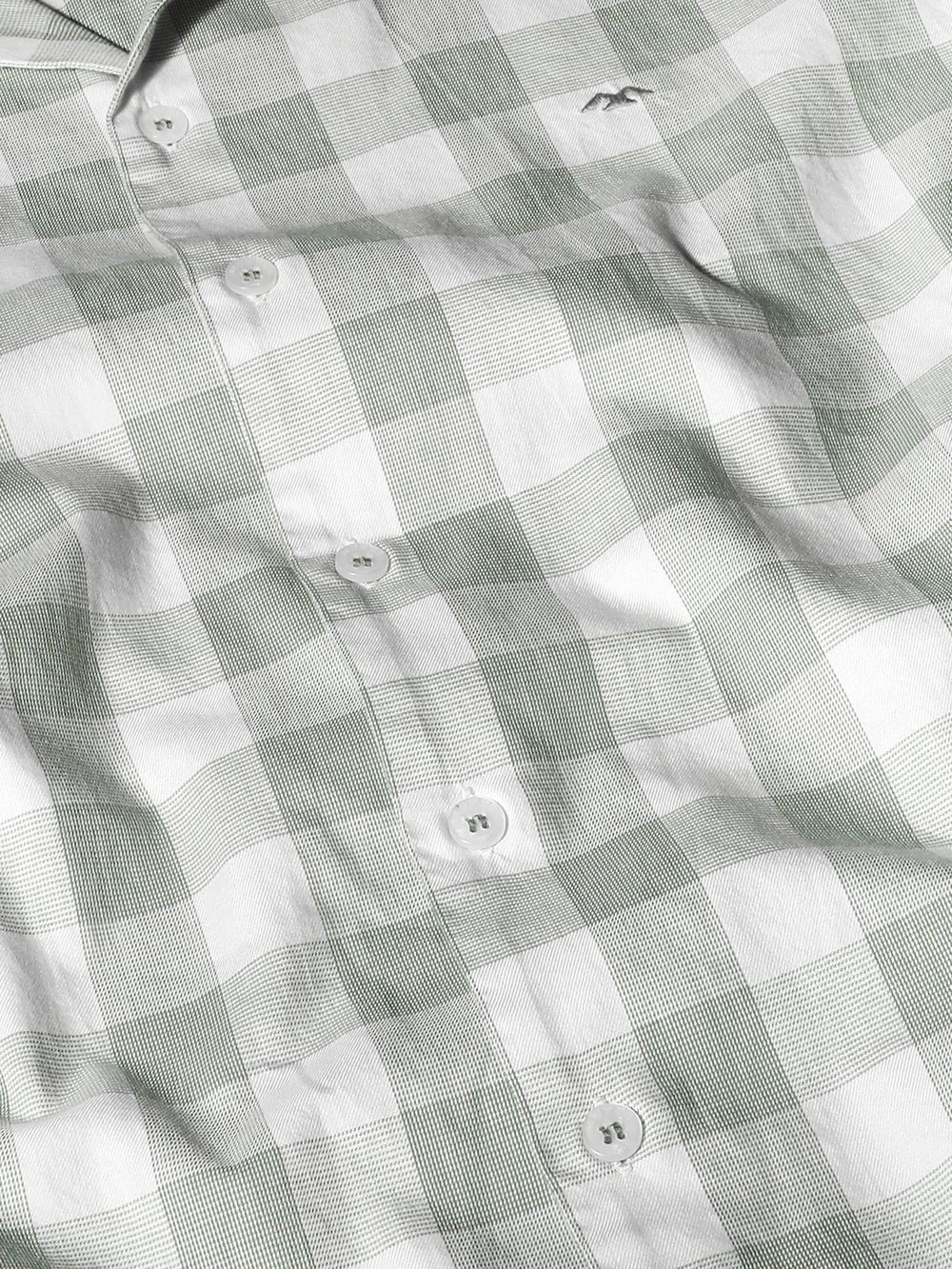 Light Green Square Check Relaxed Fit Casual Shirt