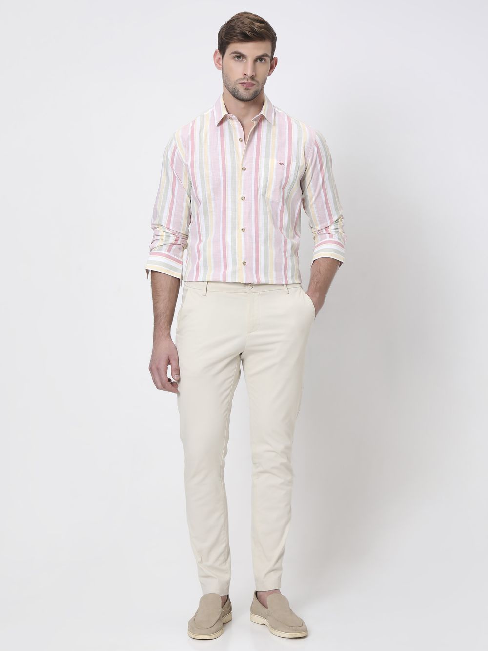 Pastel Pink Candy Stripe Slim Fit Casual Shirt