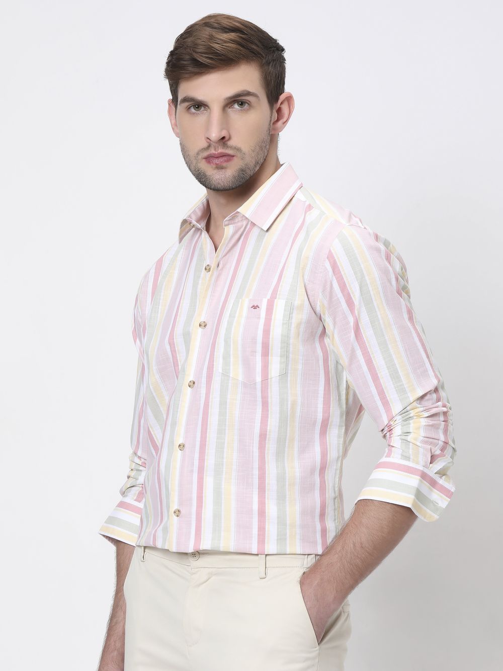 Pastel Pink Candy Stripe Slim Fit Casual Shirt