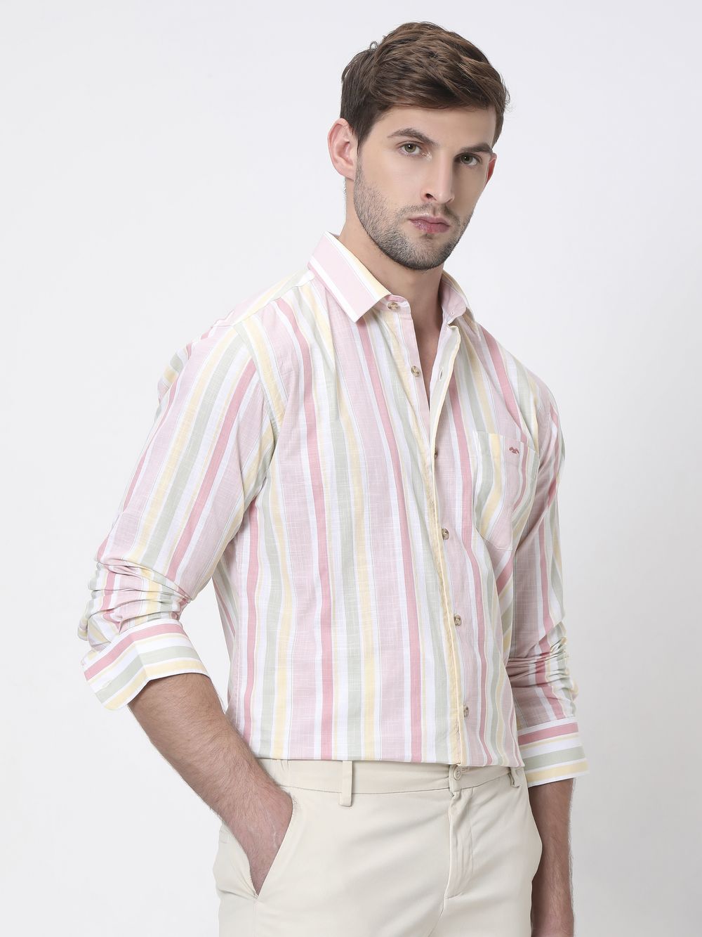 Pastel Pink Candy Stripe Slim Fit Casual Shirt