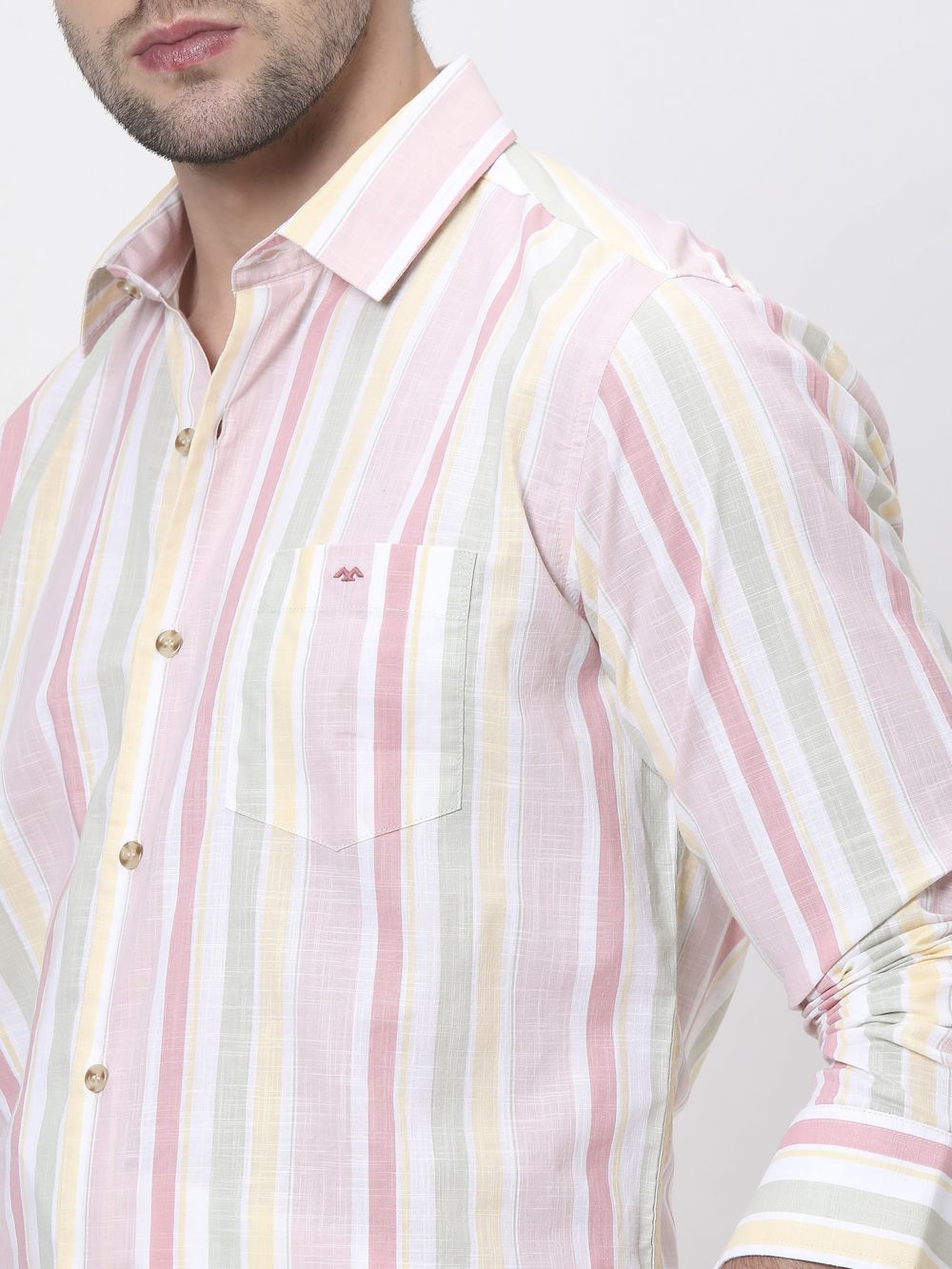 Pastel Pink Candy Stripe Slim Fit Casual Shirt