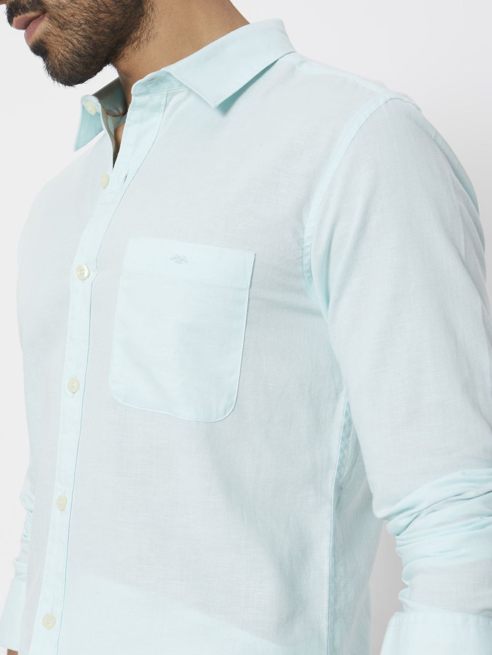 Turquoise Cotton Linen Slim Fit Casual Shirt