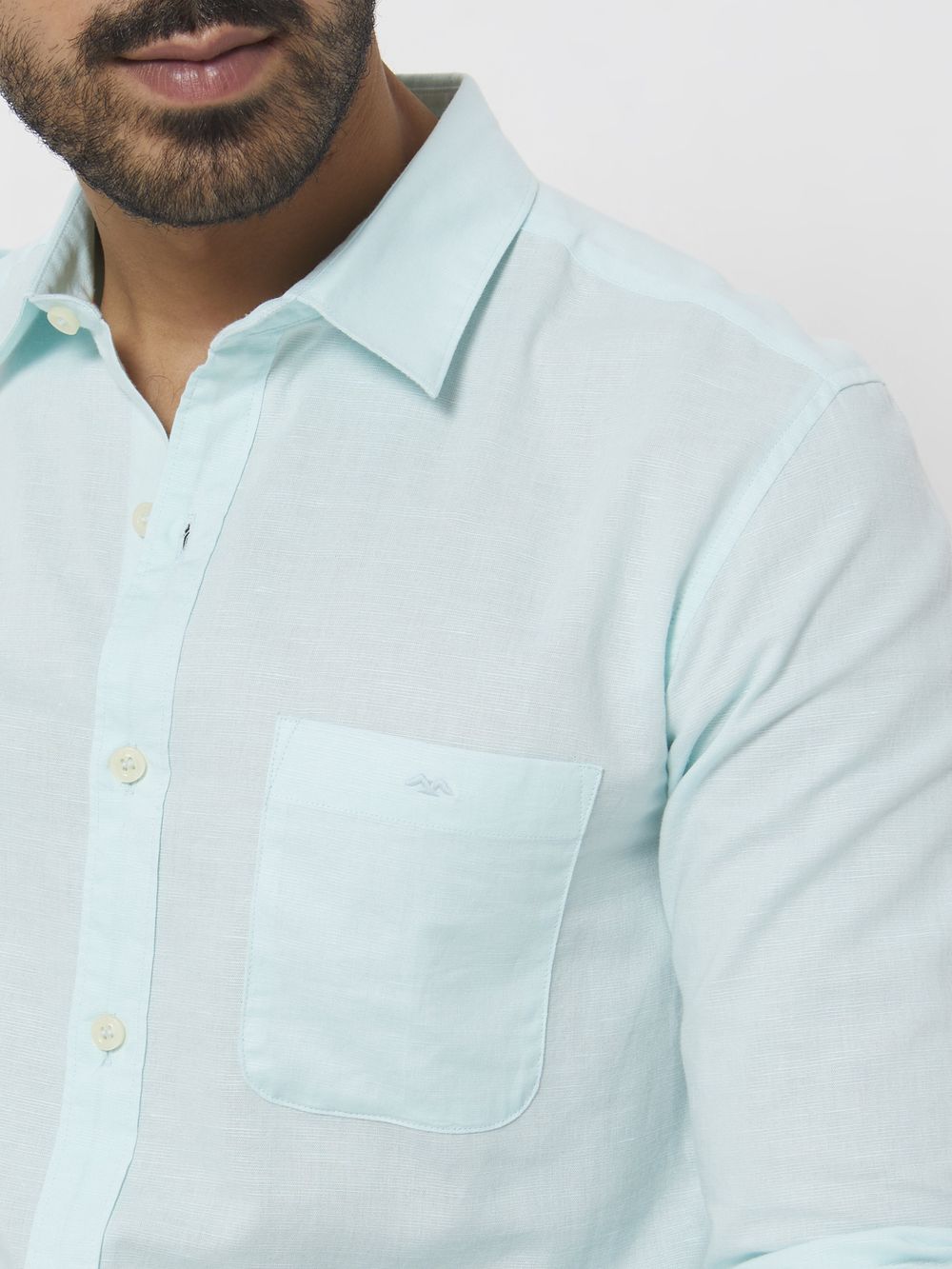 Turquoise Cotton Linen Slim Fit Casual Shirt