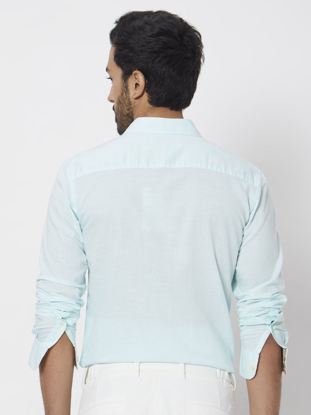 Turquoise Cotton Linen Slim Fit Casual Shirt