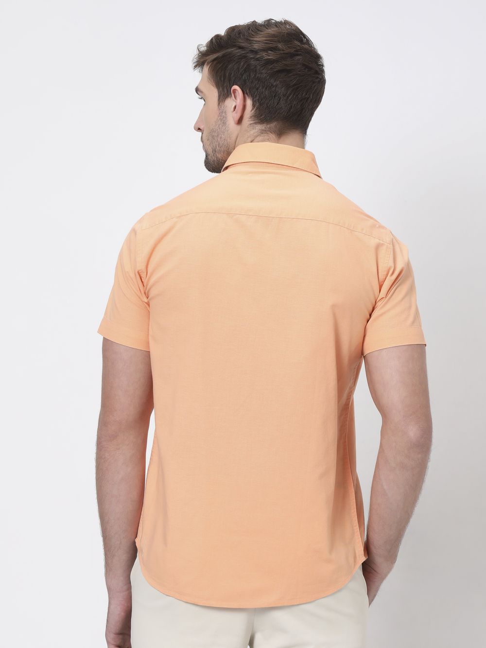 Orange Cotton Linen Plain Slim Fit Casual Shirt