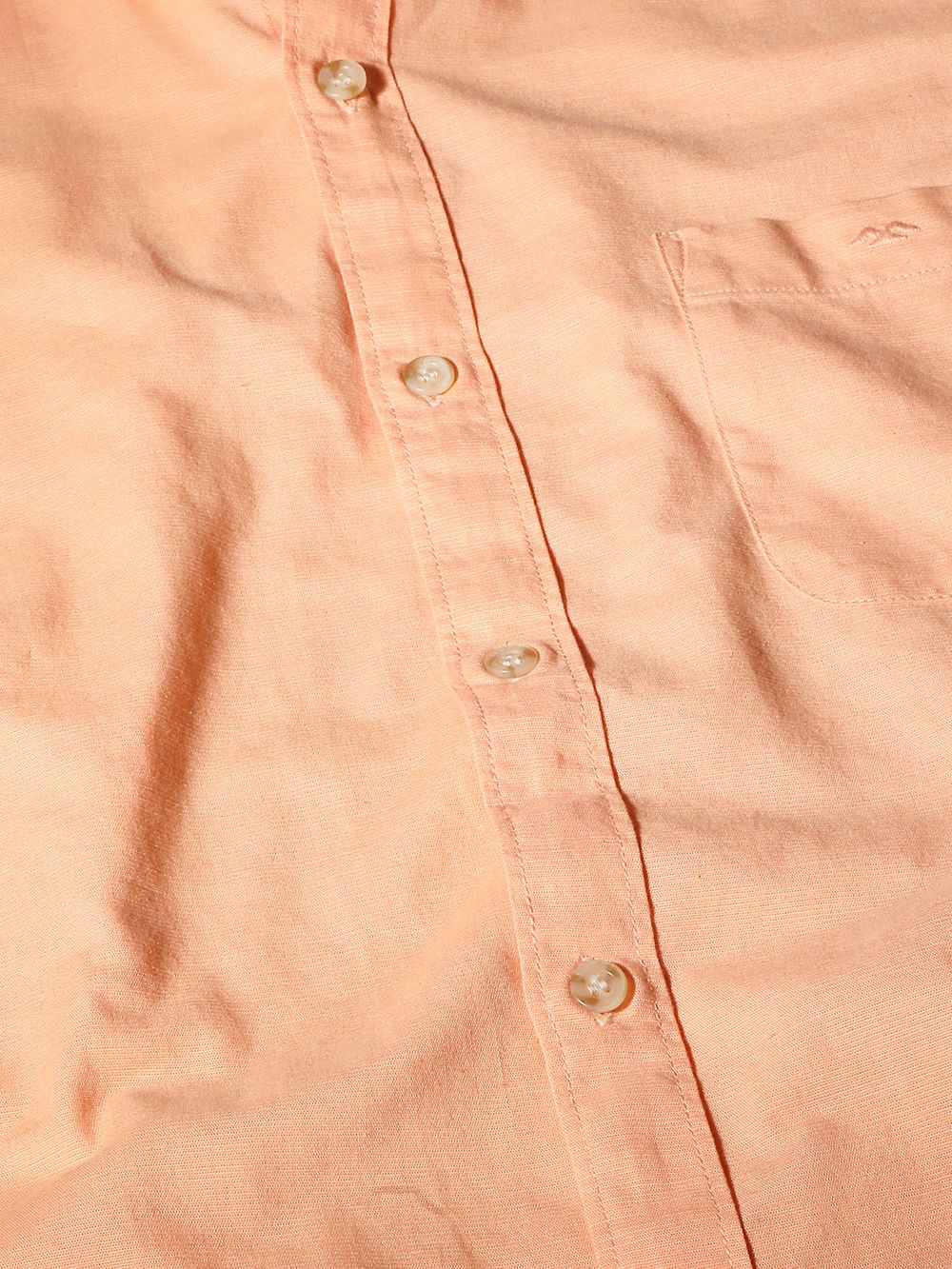 Orange Cotton Linen Plain Slim Fit Casual Shirt