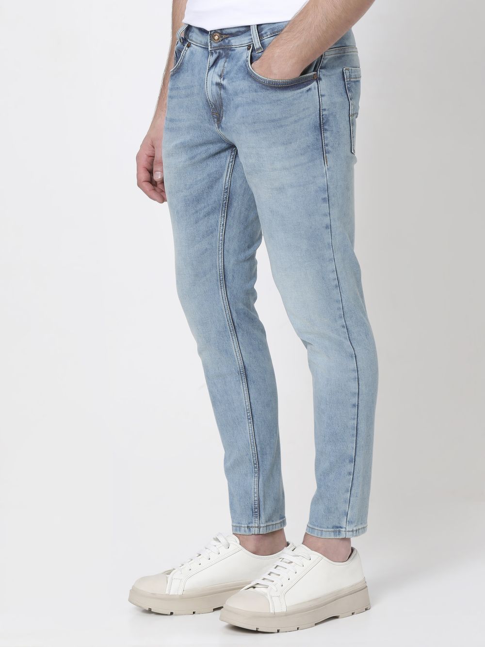 Mid Blue Ankle Length Denim Deluxe Stretch Jeans