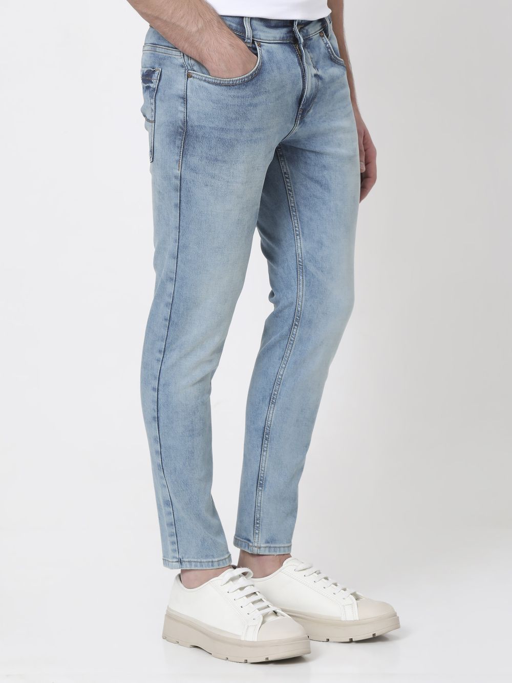 Mid Blue Ankle Length Denim Deluxe Stretch Jeans