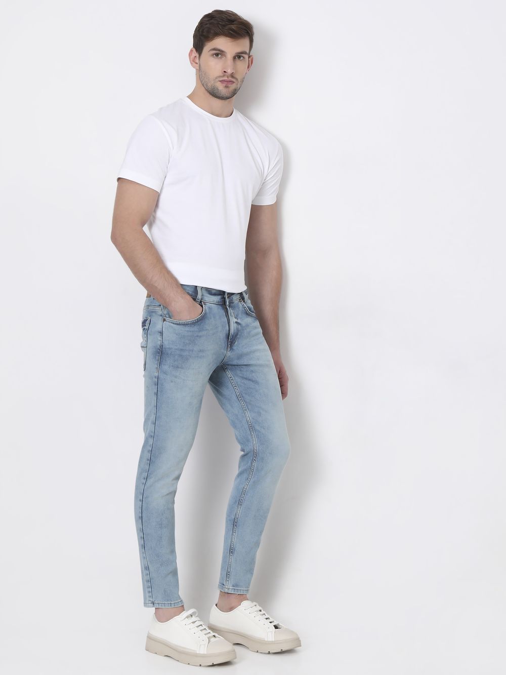 Mid Blue Ankle Length Denim Deluxe Stretch Jeans