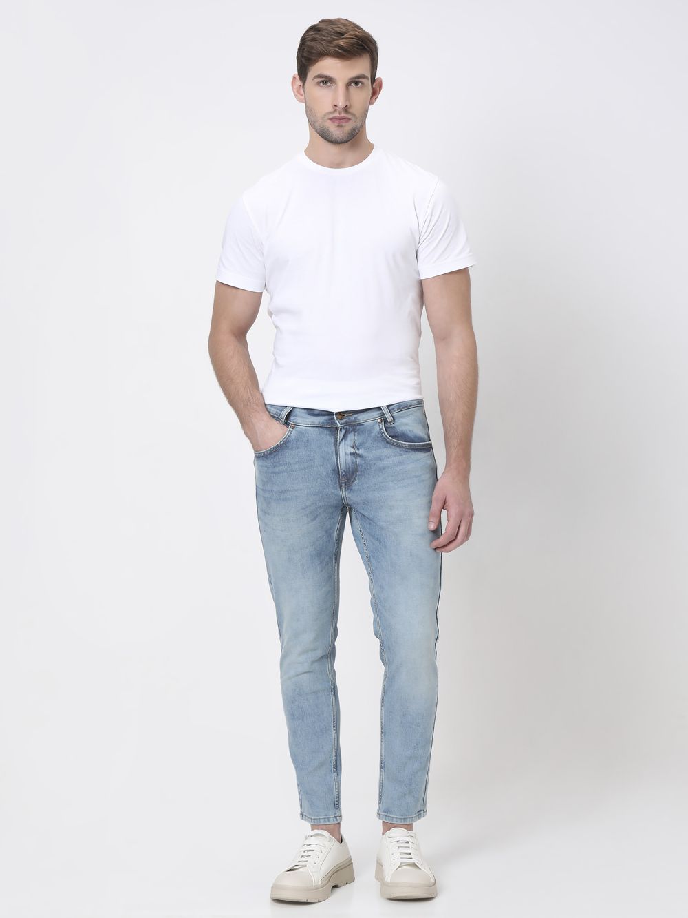 Mid Blue Ankle Length Denim Deluxe Stretch Jeans