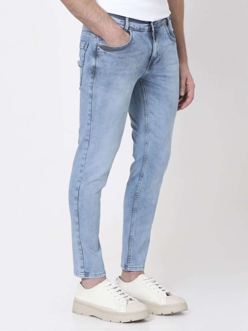 Mid Blue Ankle Length Denim Deluxe Stretch Jeans