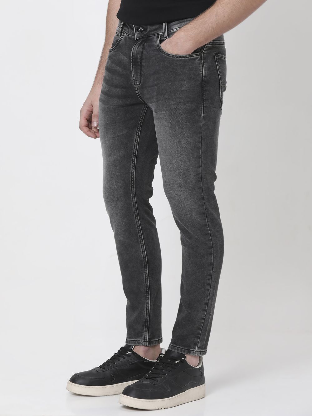 Grey Ankle Length Denim Deluxe Stretch Jeans