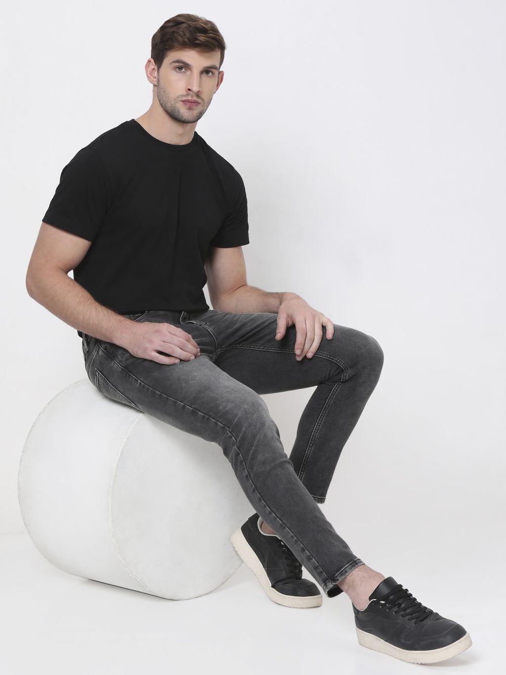 Grey Ankle Length Denim Deluxe Stretch Jeans
