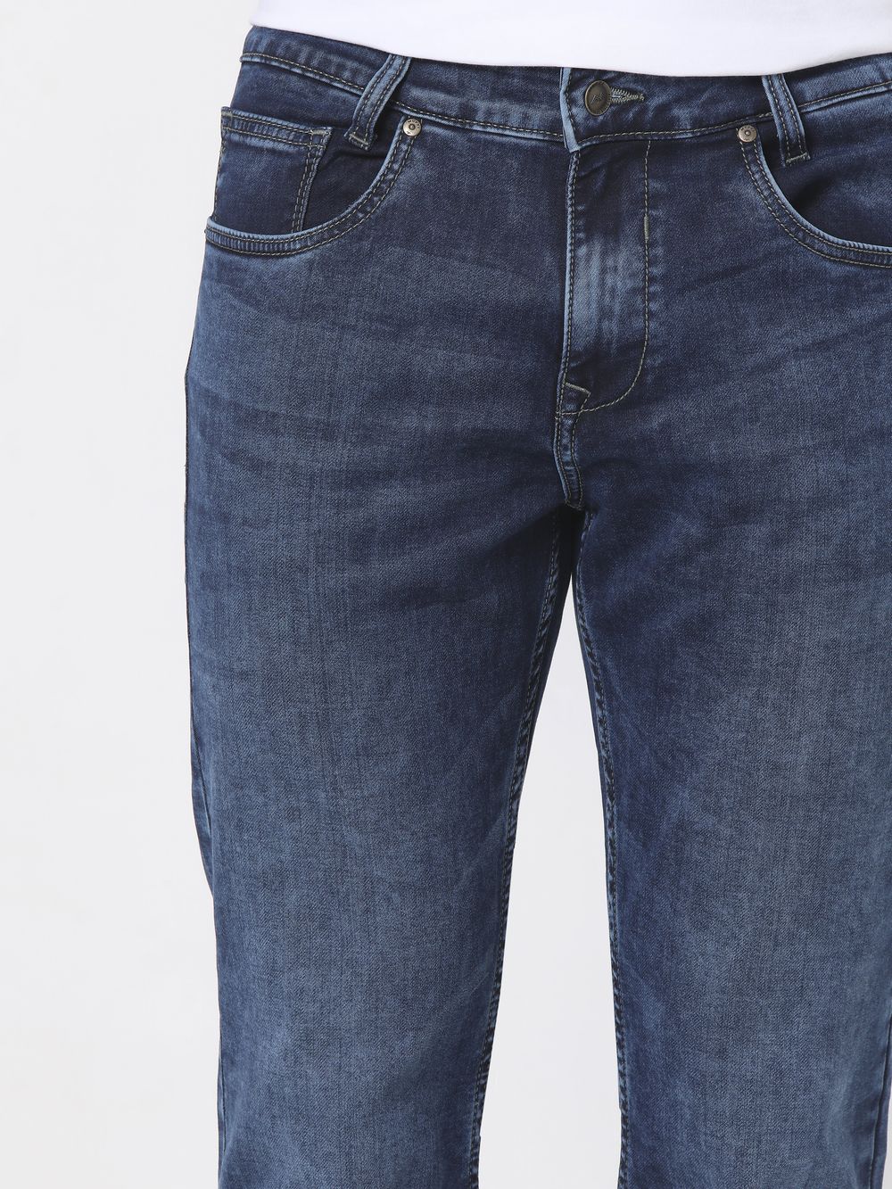 Dark Indigo Blue Straight Fit Denim Deluxe Stretch Jeans