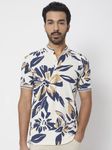 Off White Floral Print Slim Fit Henley T-Shirt