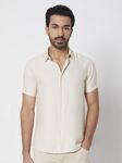 Off White Textured Plain Slim Fit Casual Shirt