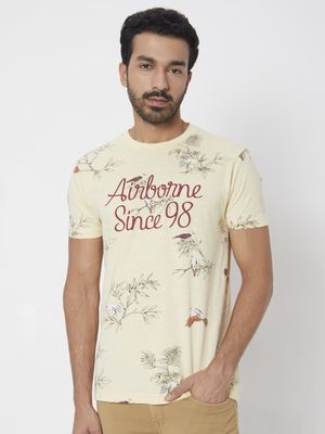 Beige Graphic Print Slim Fit T-Shirt