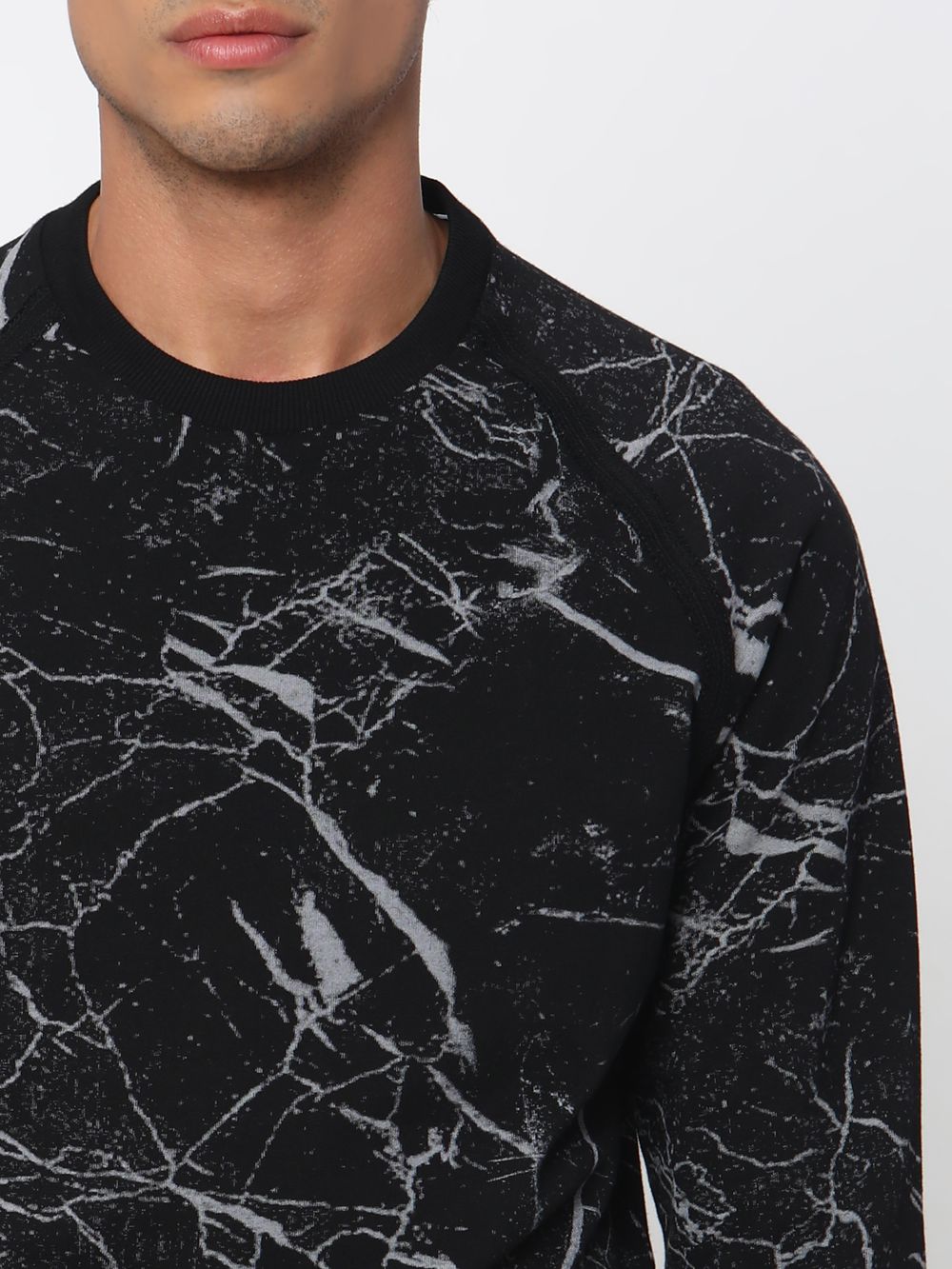 Black Abstract Print Loopback Sweatshirt