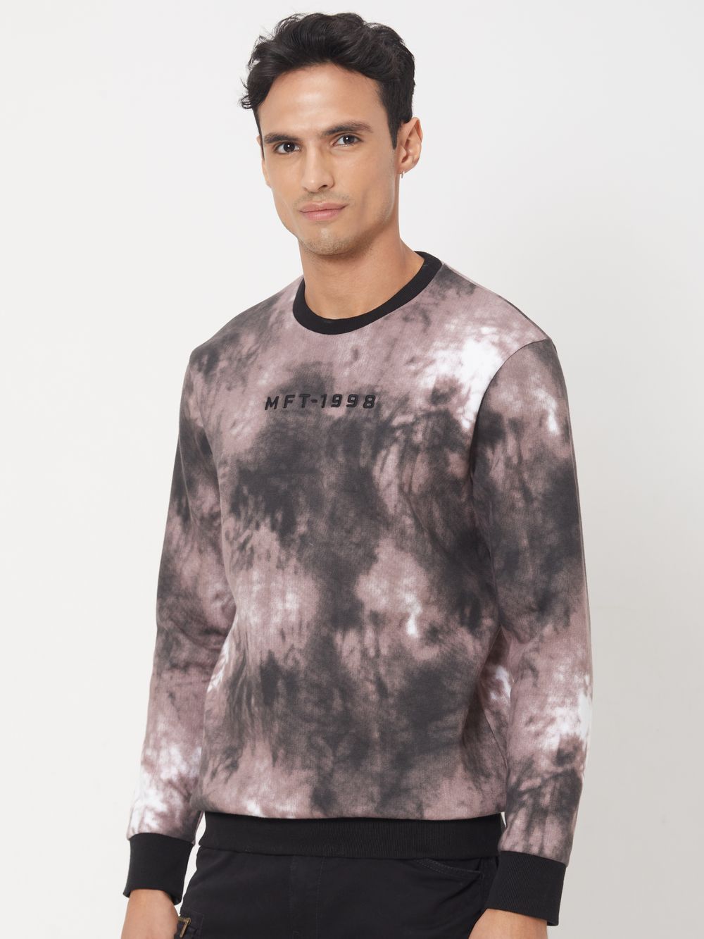 Pink & Black Acid Washed Print Knitted Fleece Sweatshirt