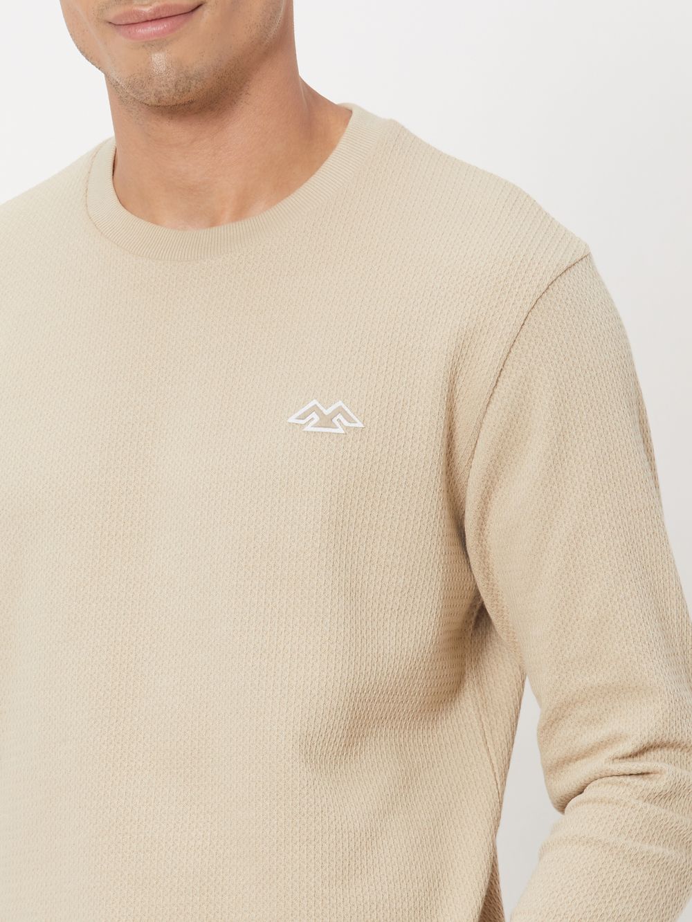 Beige Embroidered Jacquard Textured Jersey Sweatshirt