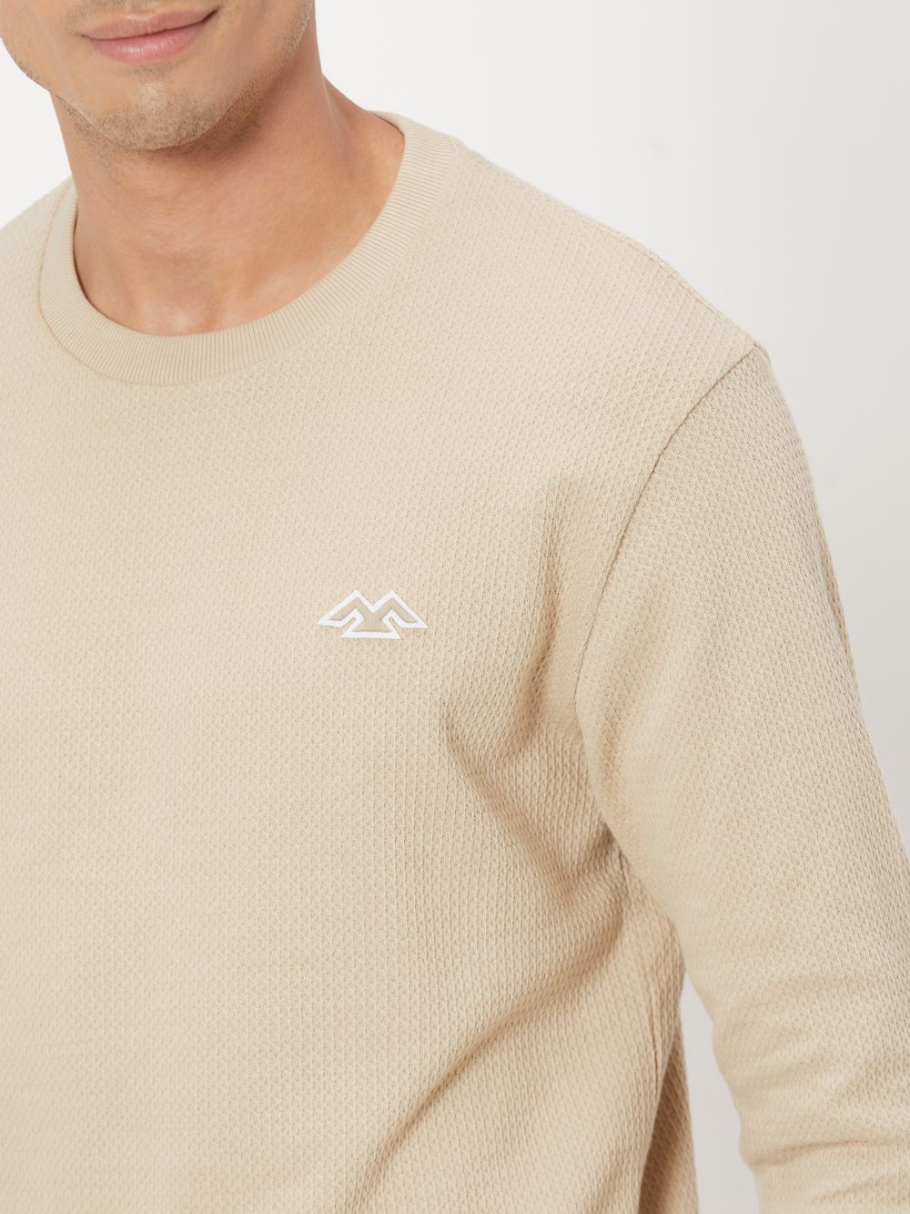 Beige Embroidered Jacquard Textured Jersey Sweatshirt