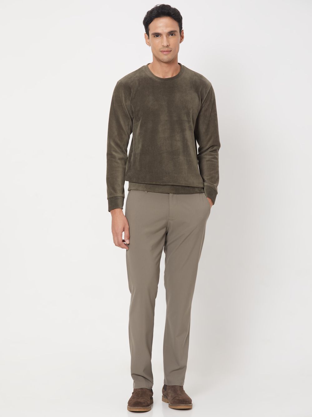 Green velvet sweater orange suede pants outlet