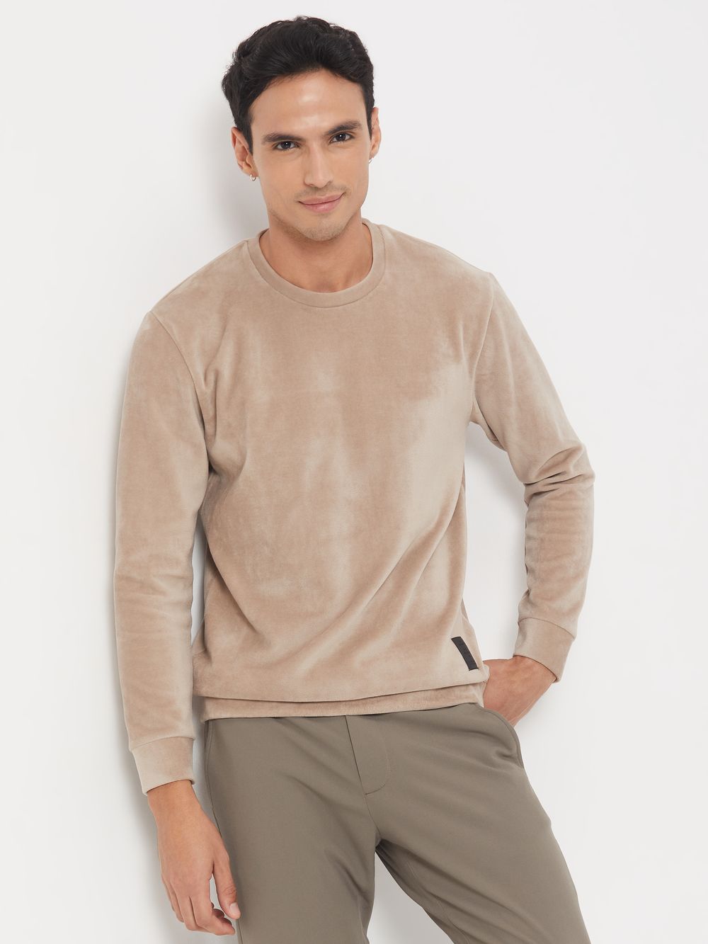 Buy Beige Slim Fit Velvet Sweatshirt Online at Muftijeans