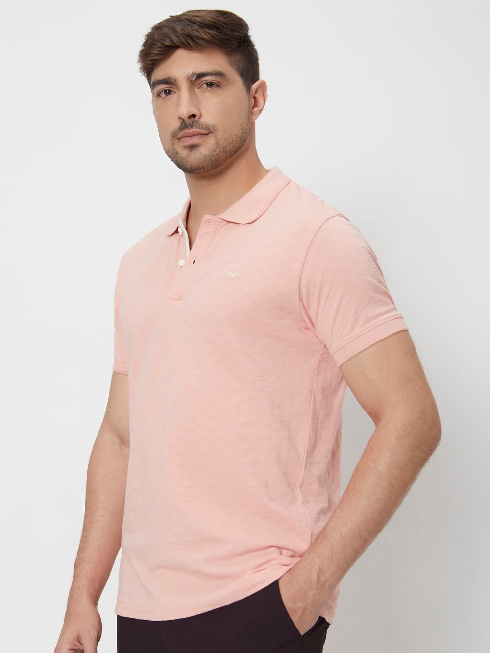 Pink Textured Slim Fit Textured Jersey Polo T-Shirt