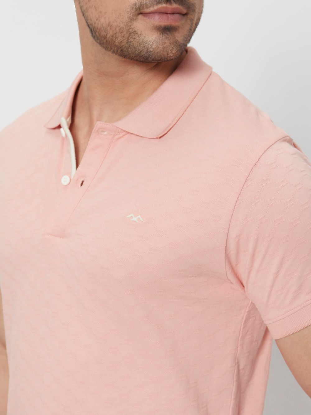 Pink Textured Slim Fit Textured Jersey Polo T-Shirt