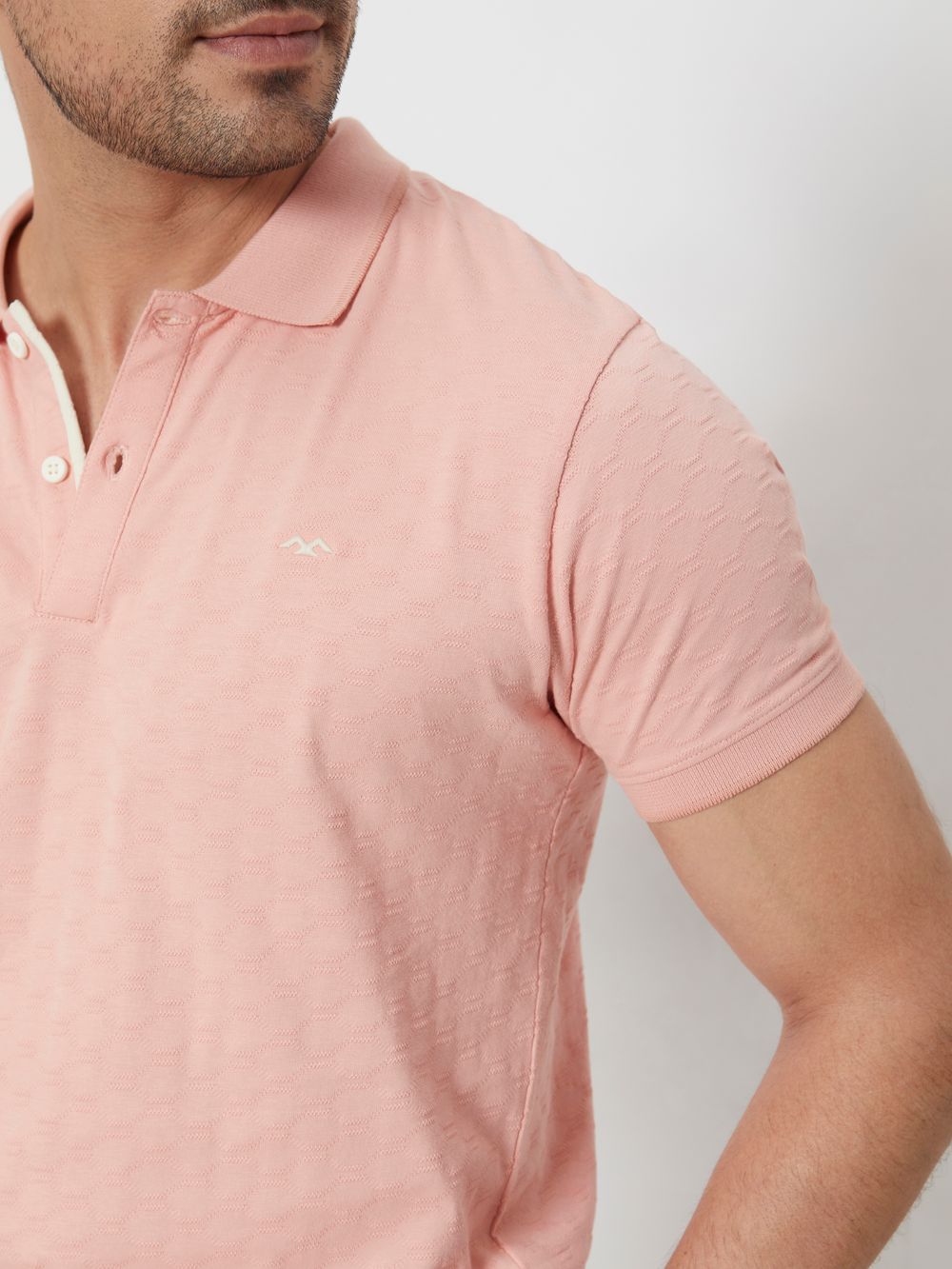 Pink Textured Slim Fit Textured Jersey Polo T-Shirt