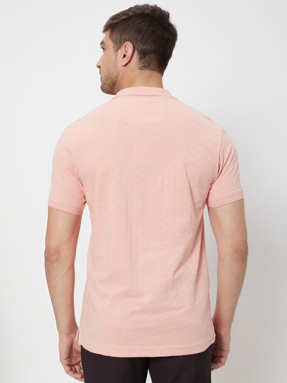 Pink Textured Slim Fit Textured Jersey Polo T-Shirt