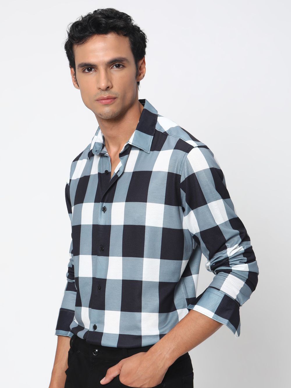 Black Large Check Lightweight Shirt