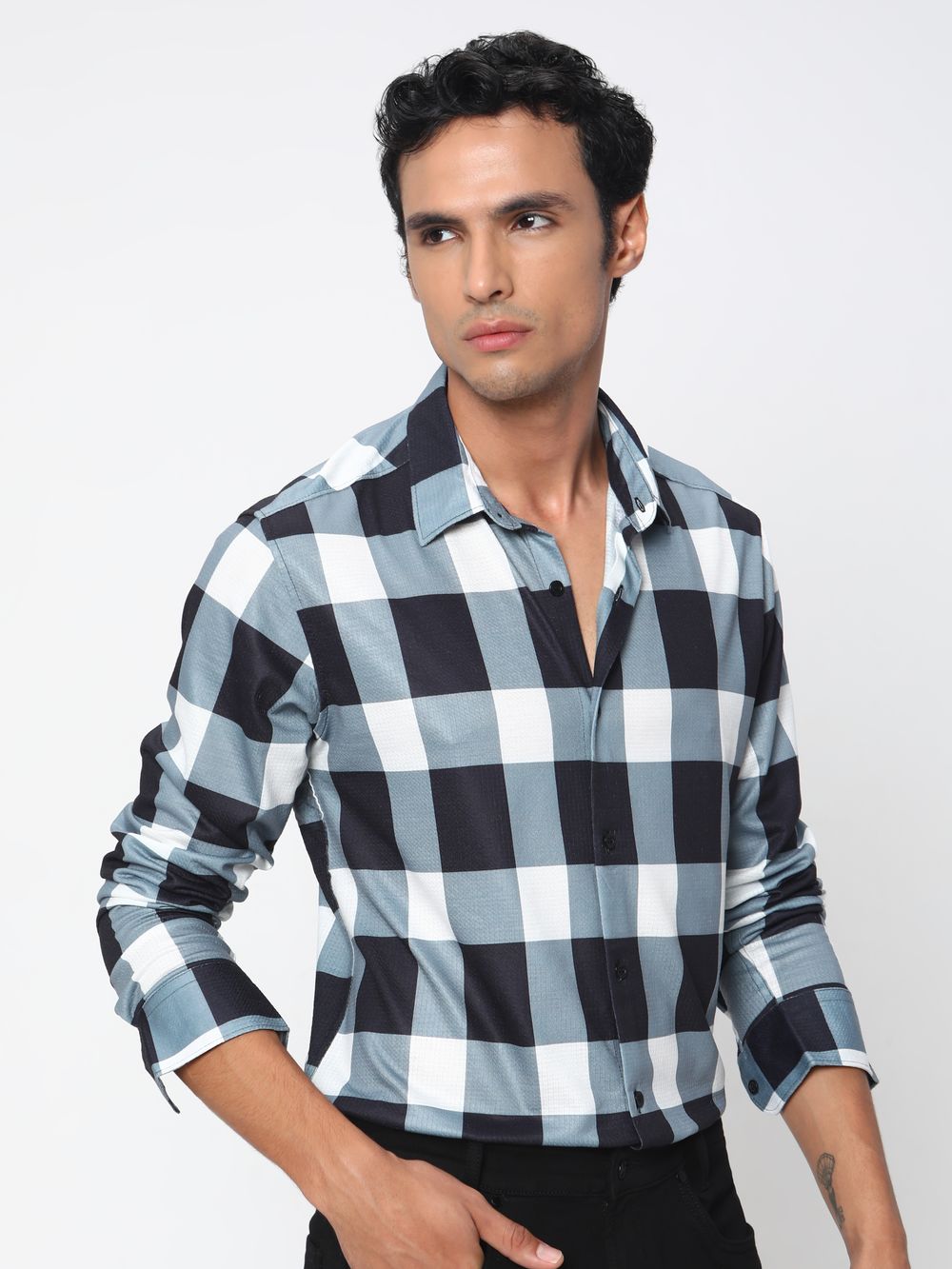 Black Large Check Lightweight Shirt