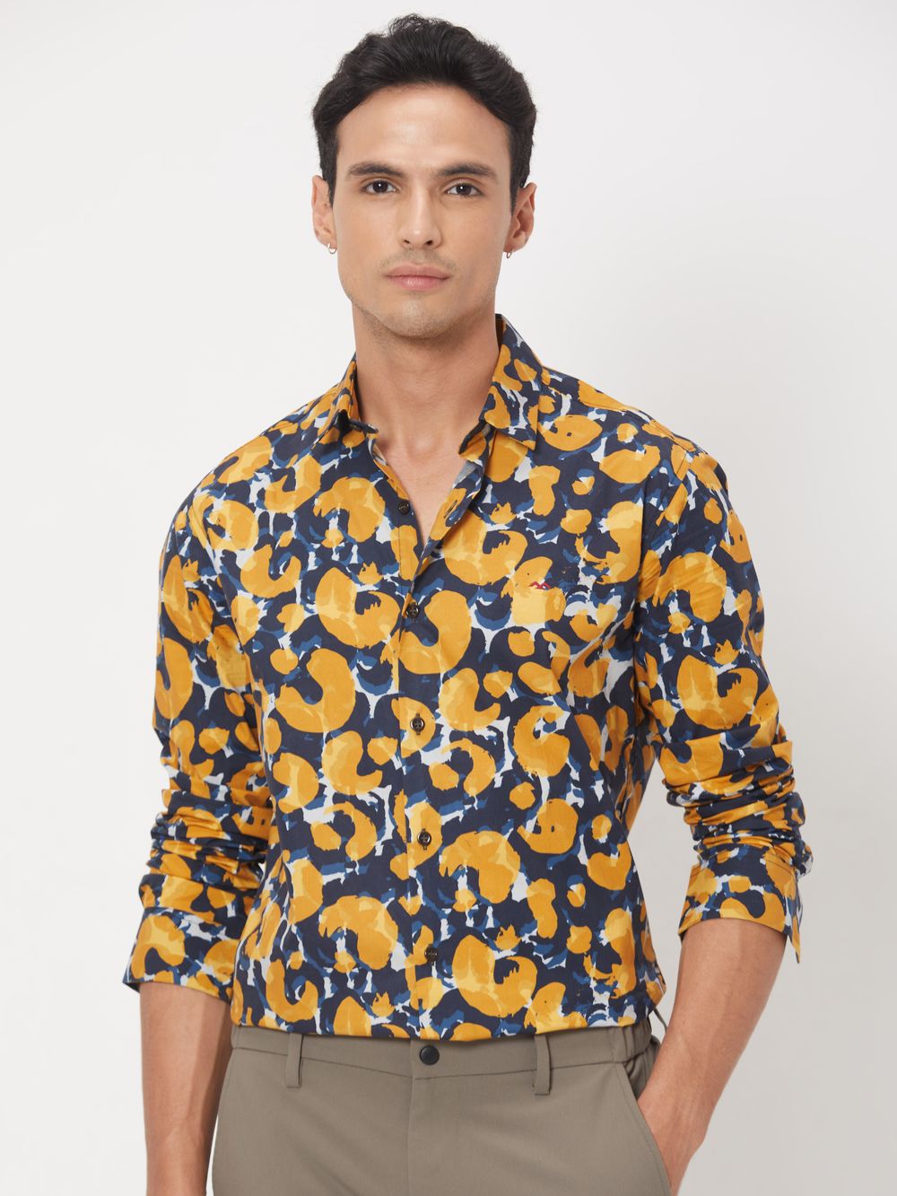 Yellow & Navy Digital Print Shirt