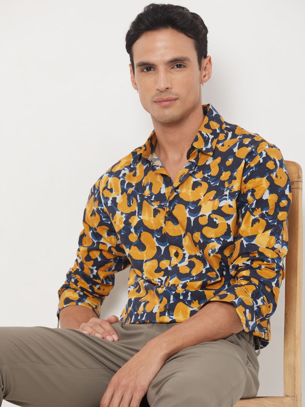 Yellow & Navy Digital Print Shirt