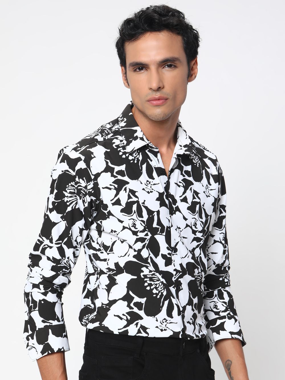 Black & White Floral Print Shirt