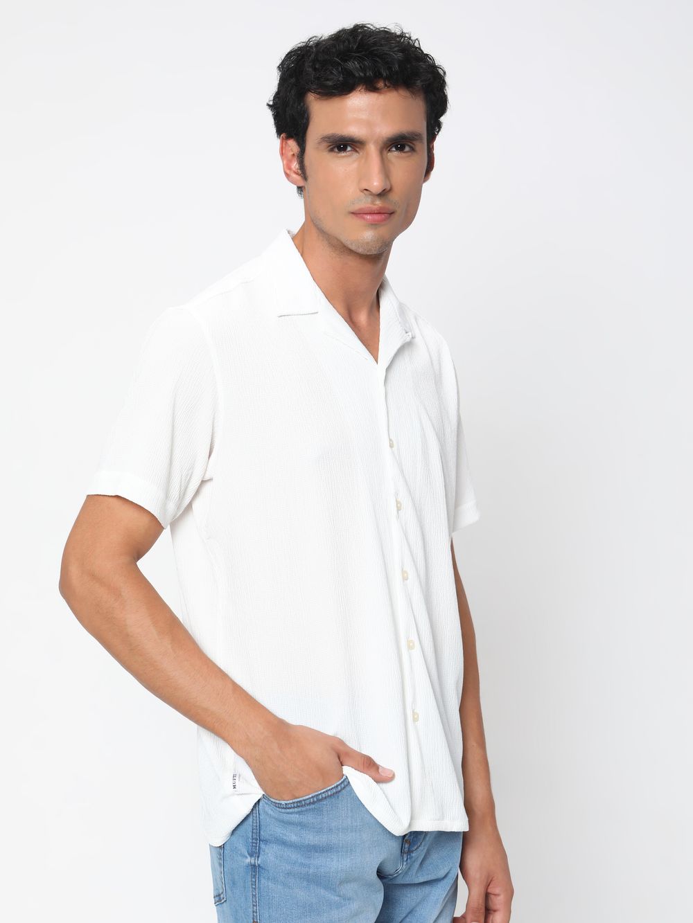 White Textured Plain Shirt