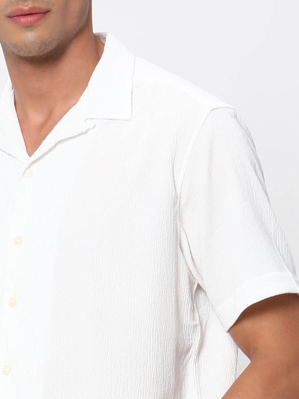 White Textured Plain Shirt