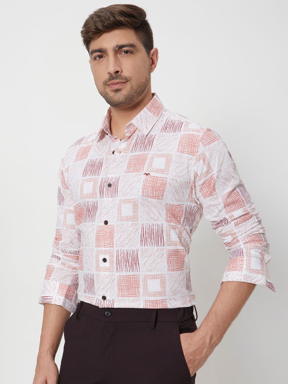 Pink Tonal Print Slim Fit Casual Shirt