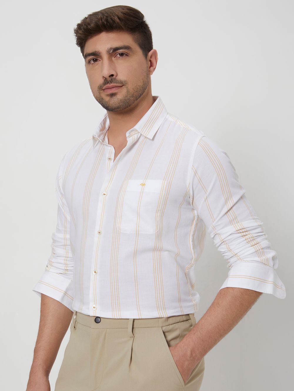 White Pin Stripe Slim Fit Casual Shirt
